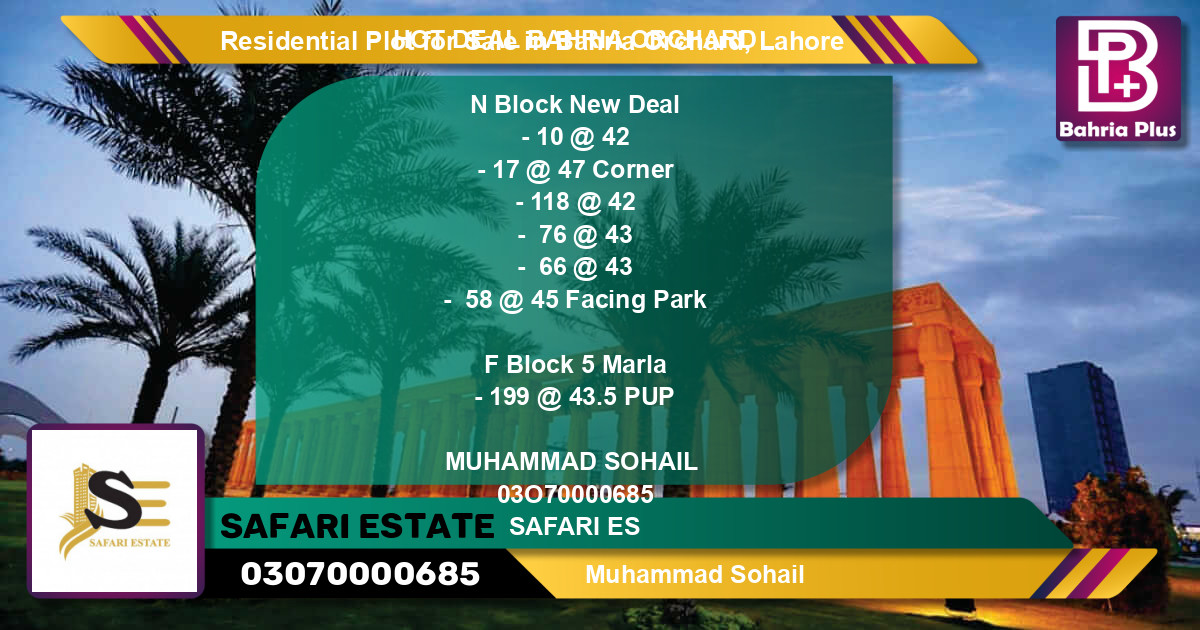 Residential Plot for Sale in Bahria Orchard, Lahore - (BP-95092)