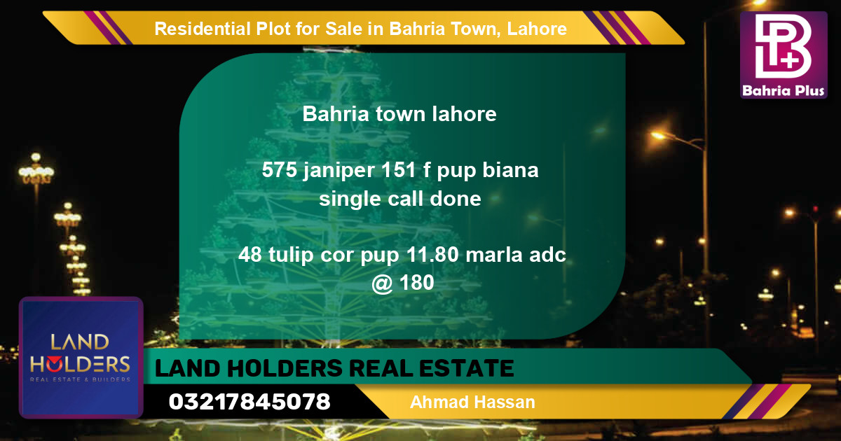 Residential Plot for Sale in Bahria Town, Lahore - (BP-95104)