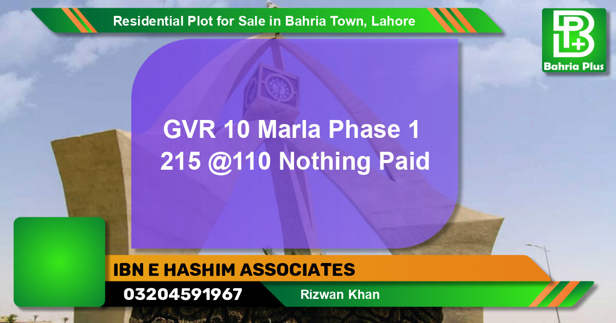 Residential Plot for Sale in Bahria Town, Lahore - (BP-95115)