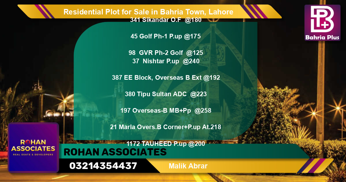 Residential Plot for Sale in Bahria Town, Lahore - (BP-95117)