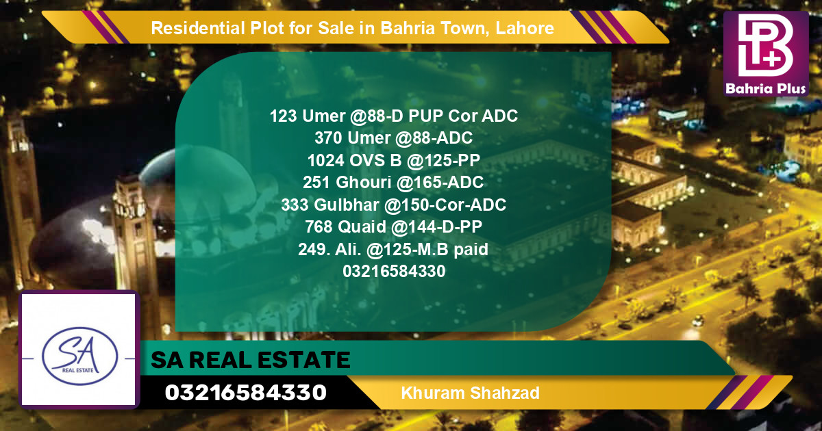 Residential Plot for Sale in Bahria Town, Lahore - (BP-95123)