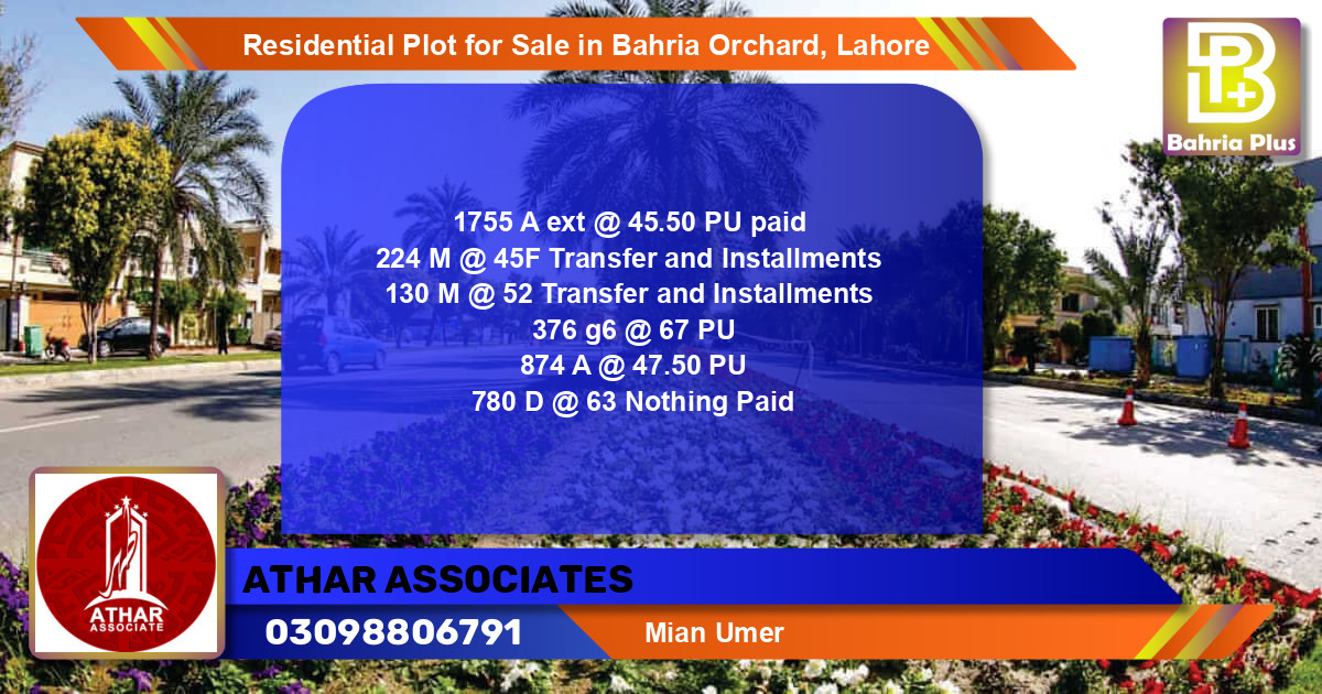 Residential Plot for Sale in Bahria Orchard, Lahore - (BP-95171)