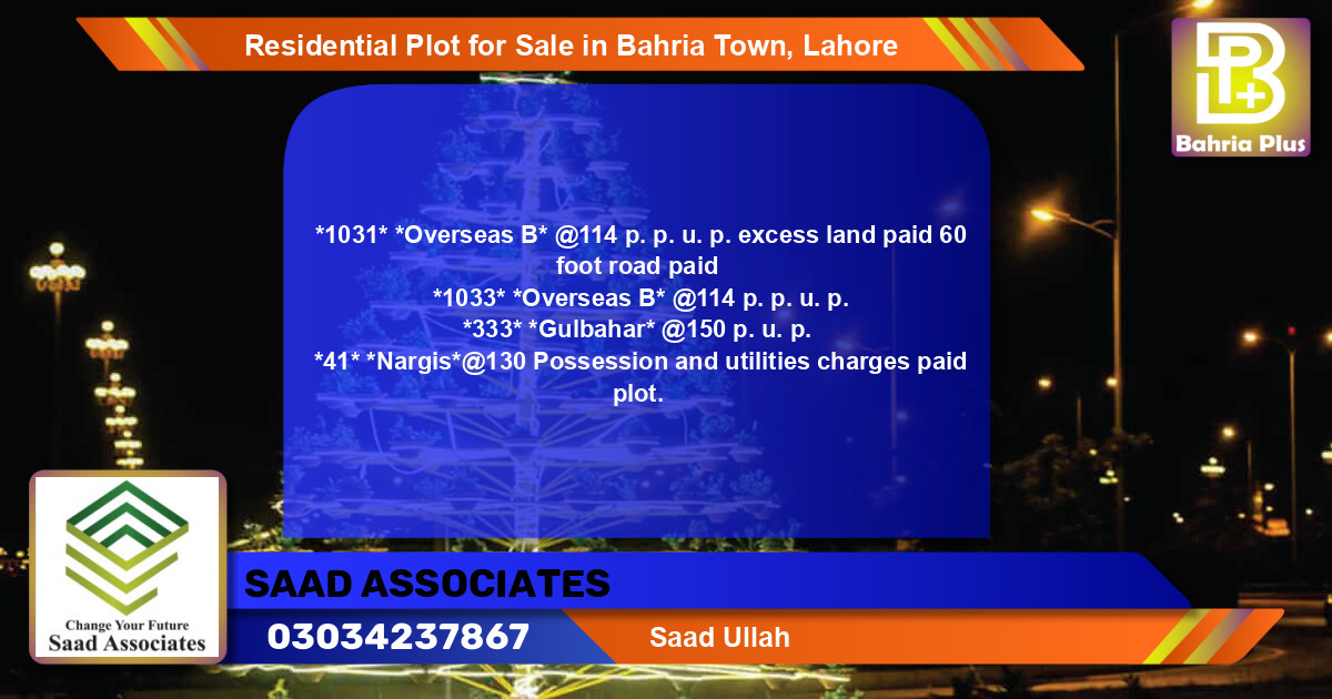 Residential Plot for Sale in Bahria Town, Lahore - (BP-95201)