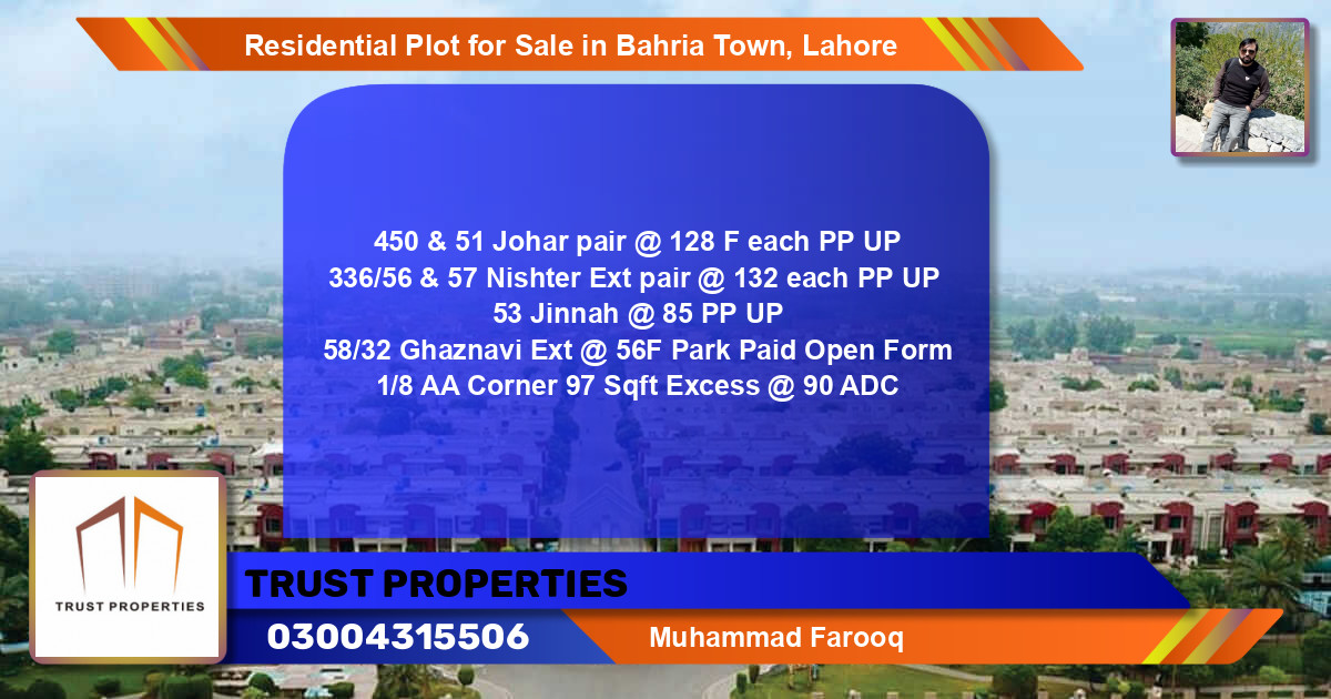 Residential Plot for Sale in Bahria Town, Lahore - (BP-95303)
