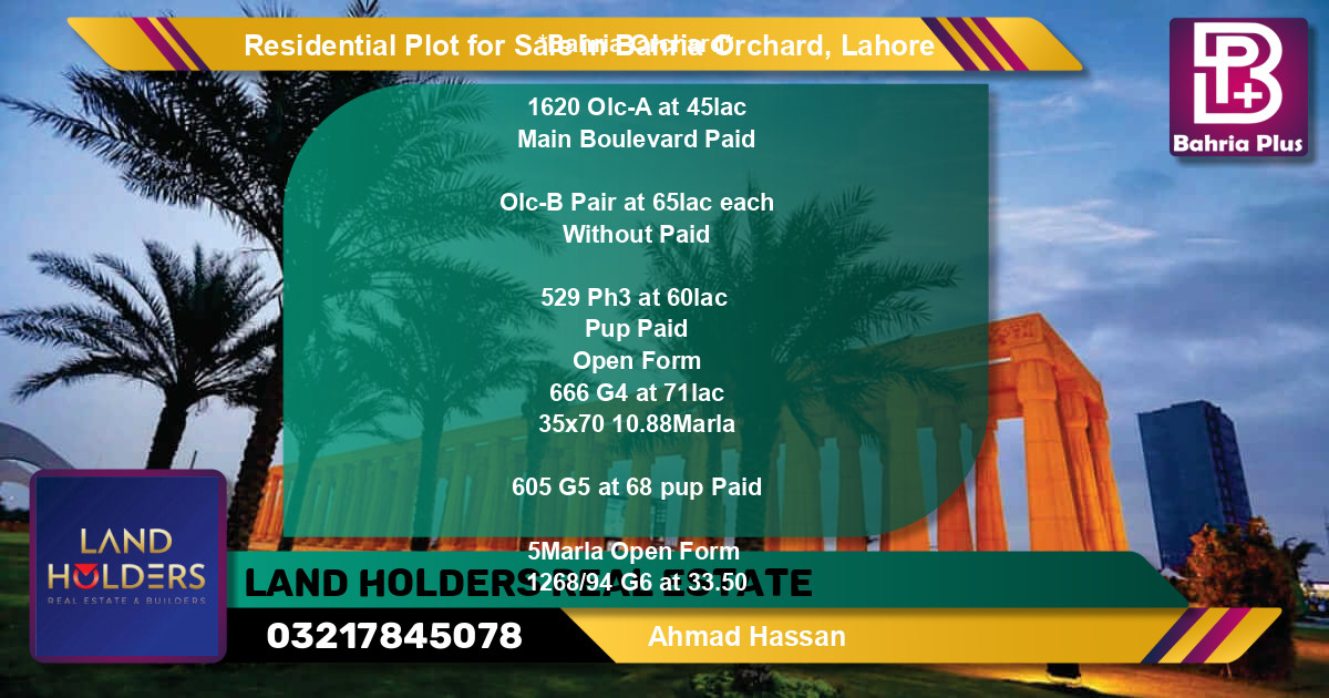 Residential Plot for Sale in Bahria Orchard, Lahore - (BP-95453)