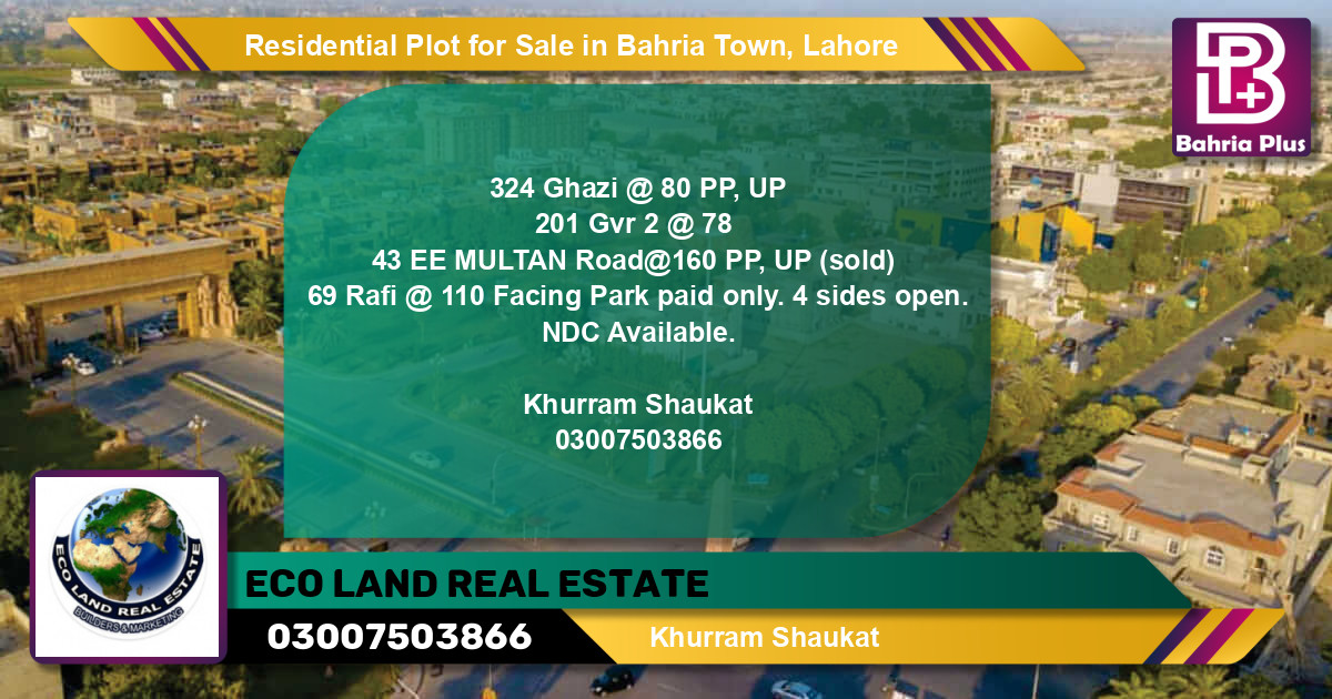 Residential Plot for Sale in Bahria Town, Lahore - (BP-95607)