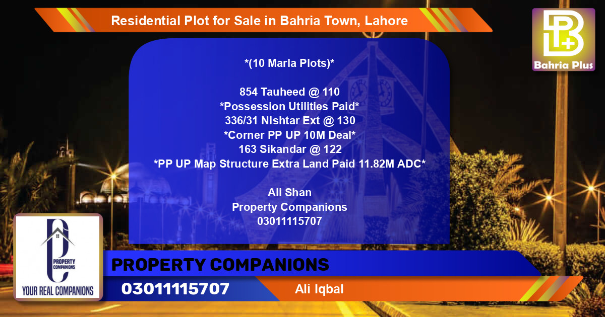 Residential Plot for Sale in Bahria Town, Lahore - (BP-95608)