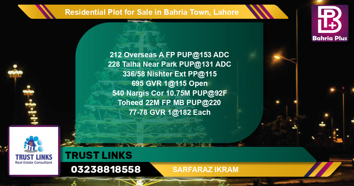 Residential Plot for Sale in Bahria Town, Lahore - (BP-95646)