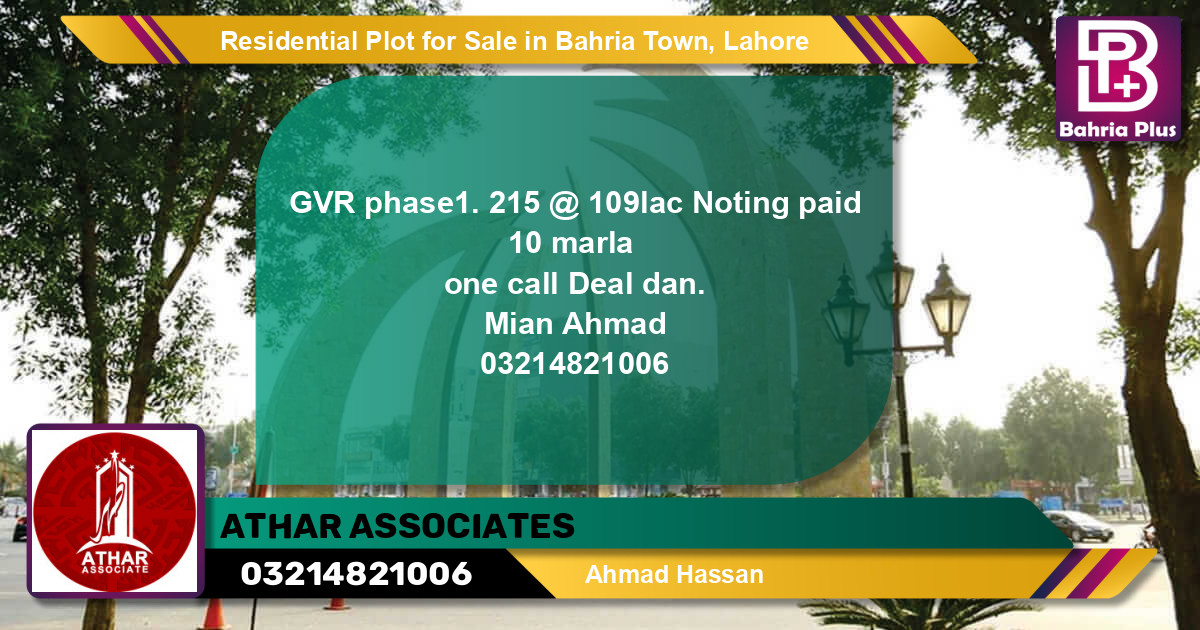 Residential Plot for Sale in Bahria Town, Lahore - (BP-95652)