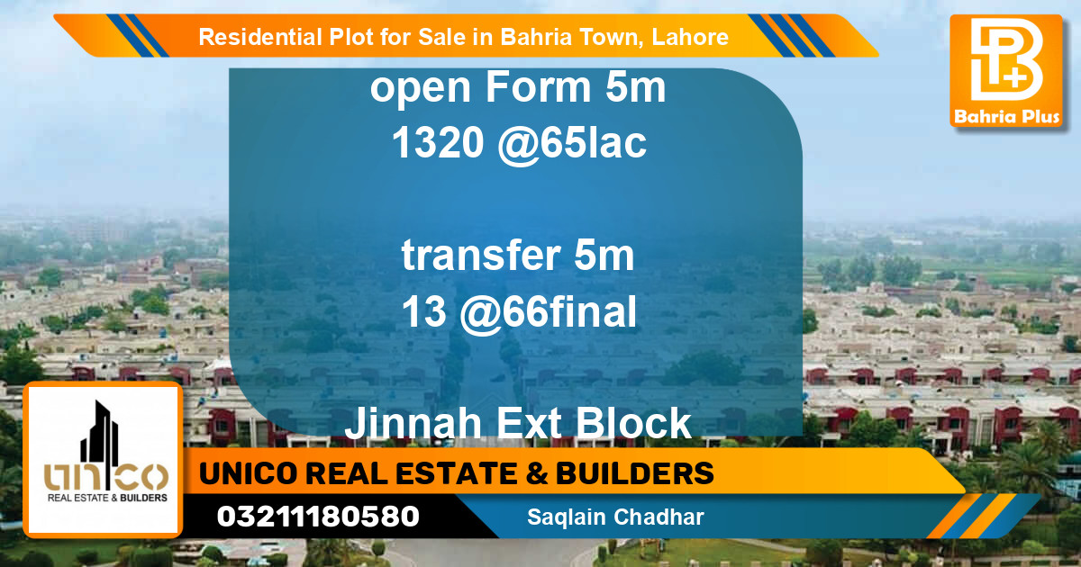 Residential Plot for Sale in Bahria Town, Lahore - (BP-95662)