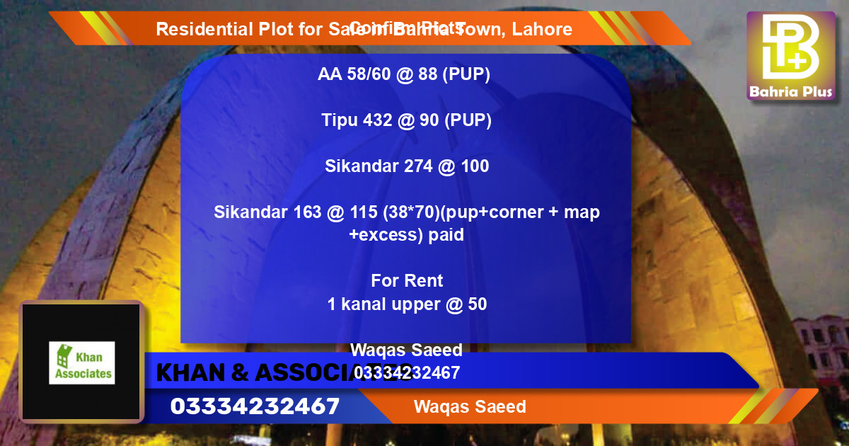 Residential Plot for Sale in Bahria Town, Lahore - (BP-95672)