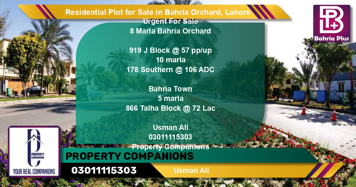 Residential Plot for Sale in Bahria Orchard, Lahore - (BP-95682)