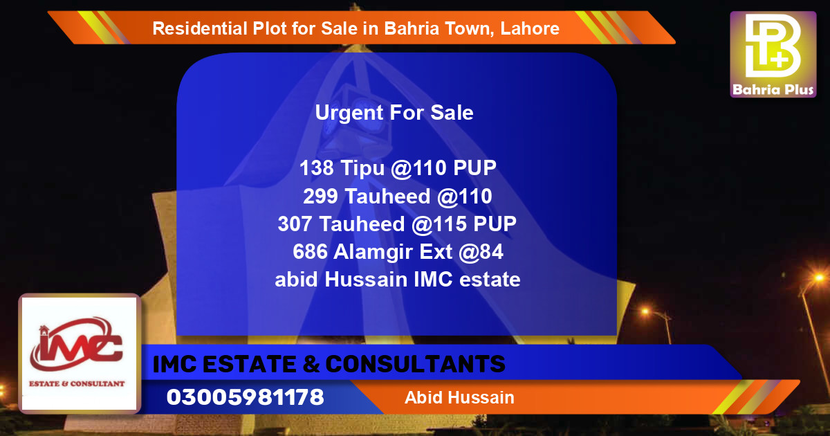 Residential Plot for Sale in Bahria Town, Lahore - (BP-95757)