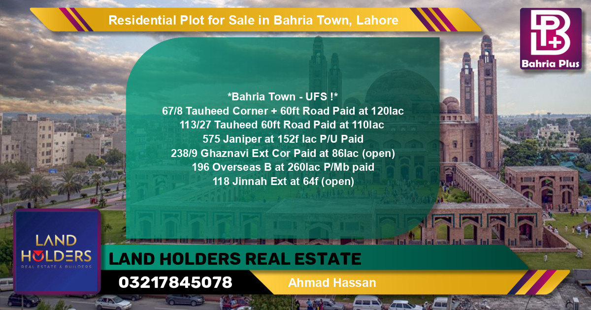 Residential Plot for Sale in Bahria Town, Lahore - (BP-95780)