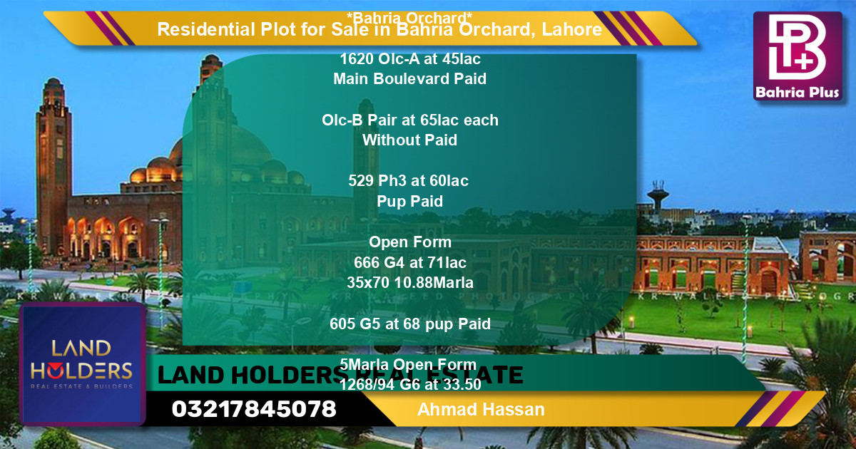 Residential Plot for Sale in Bahria Orchard, Lahore - (BP-95782)