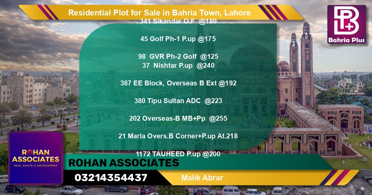 Residential Plot for Sale in Bahria Town, Lahore - (BP-95786)