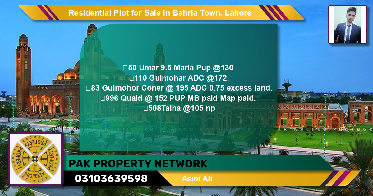 Residential Plot for Sale in Bahria Town, Lahore - (BP-95795)
