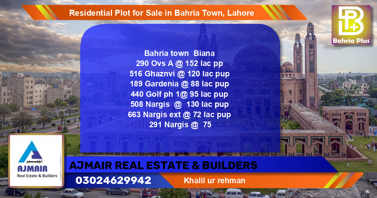 Residential Plot for Sale in Bahria Town, Lahore - (BP-95845)