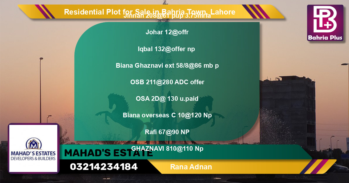Residential Plot for Sale in Bahria Town, Lahore - (BP-95882)