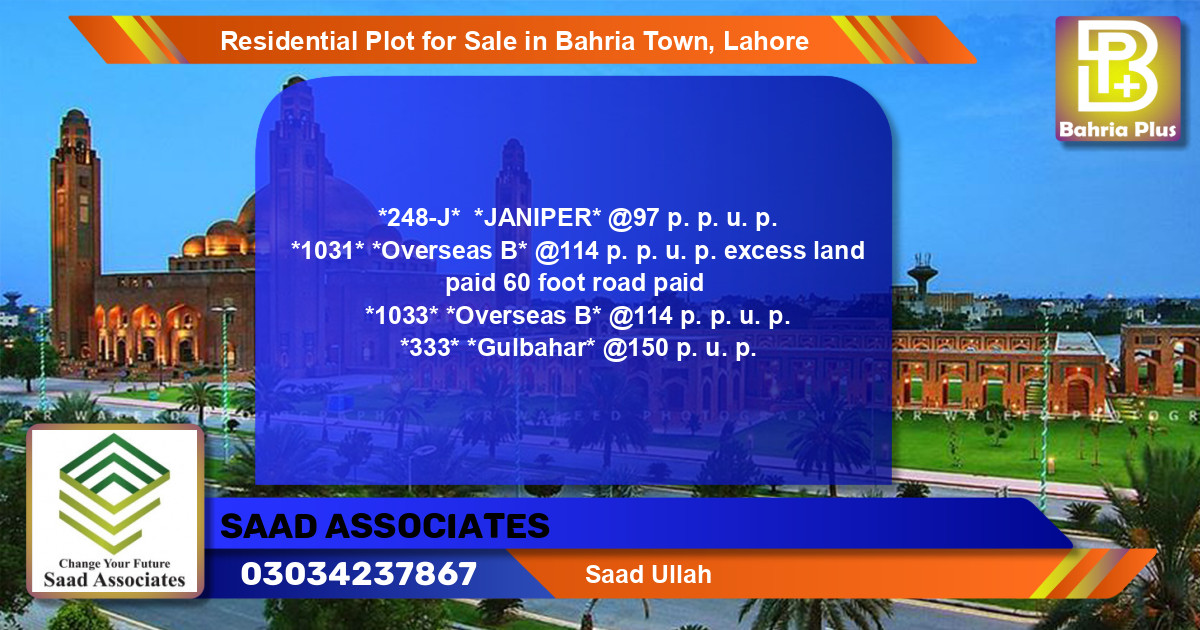 Residential Plot for Sale in Bahria Town, Lahore - (BP-95900)