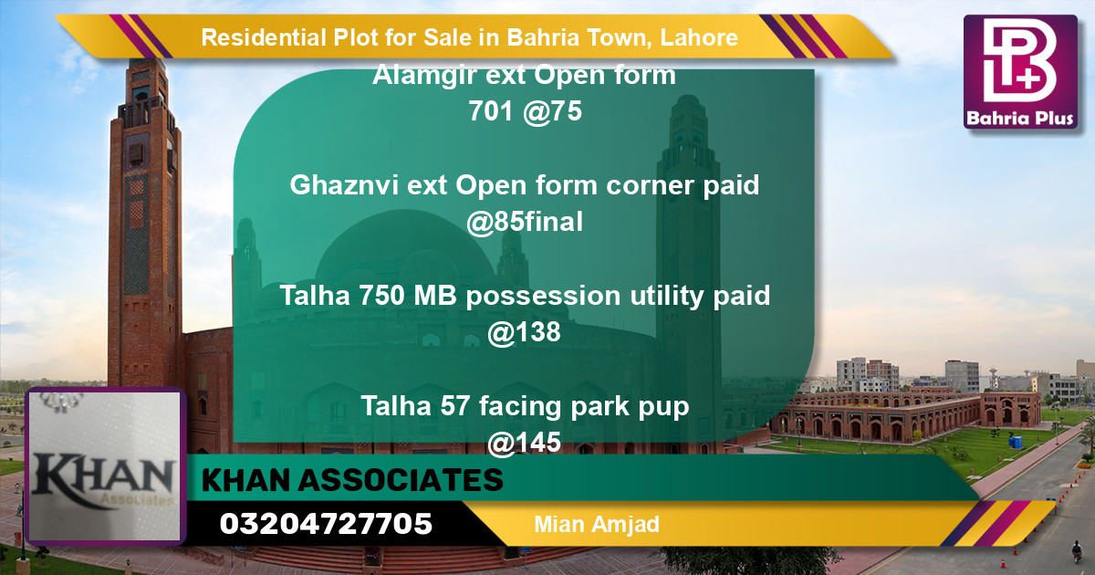 Residential Plot for Sale in Bahria Town, Lahore - (BP-95912)