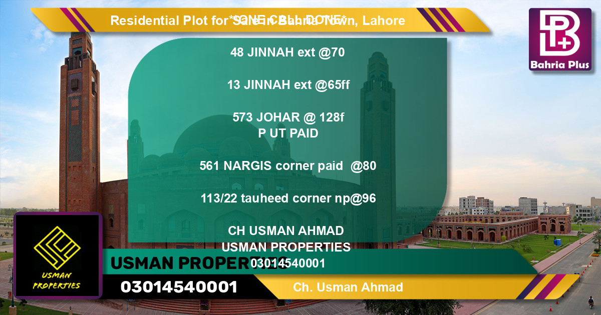 Residential Plot for Sale in Bahria Town, Lahore - (BP-95913)