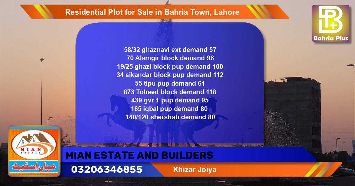 Residential Plot for Sale in Bahria Town, Lahore - (BP-95933)