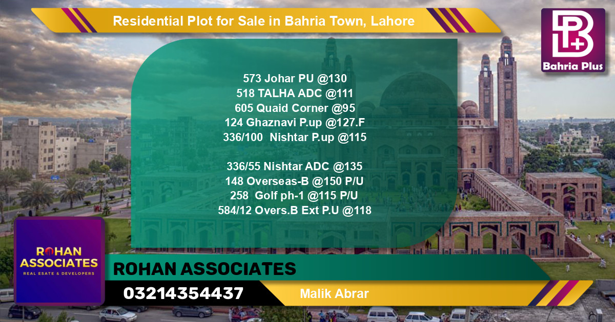 Residential Plot for Sale in Bahria Town, Lahore - (BP-95944)