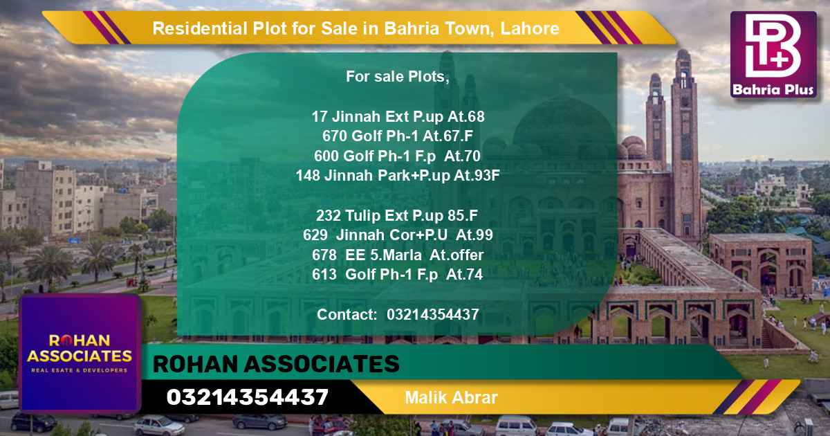 Residential Plot for Sale in Bahria Town, Lahore - (BP-95949)