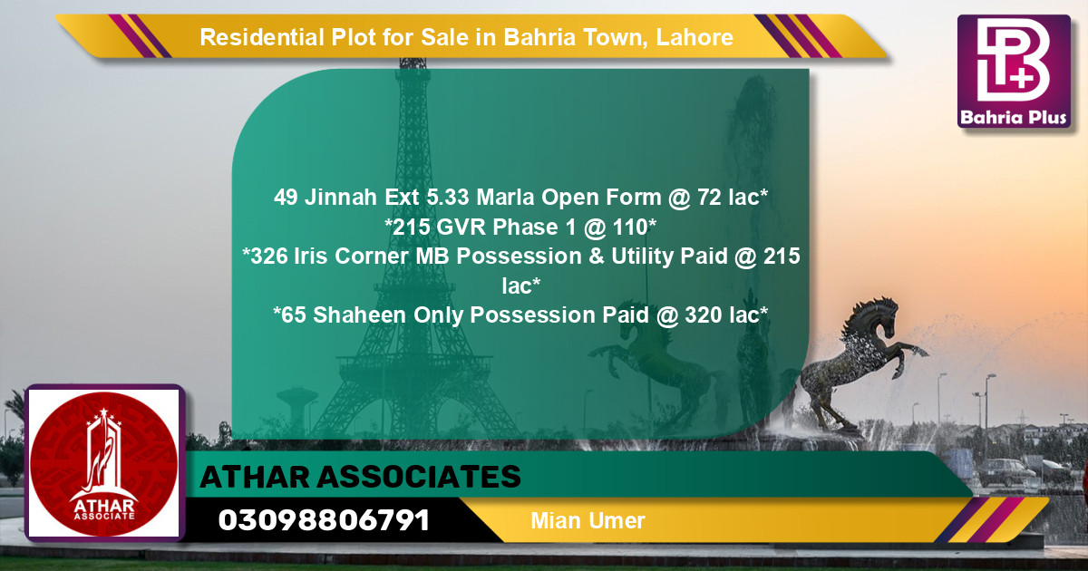Residential Plot for Sale in Bahria Town, Lahore - (BP-95952)