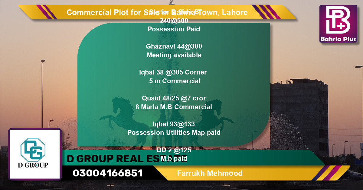 Commercial Plot for Sale in Bahria Town, Lahore - (BP-95963)