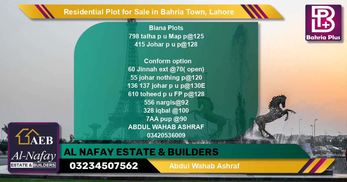 Residential Plot for Sale in Bahria Town, Lahore - (BP-95983)