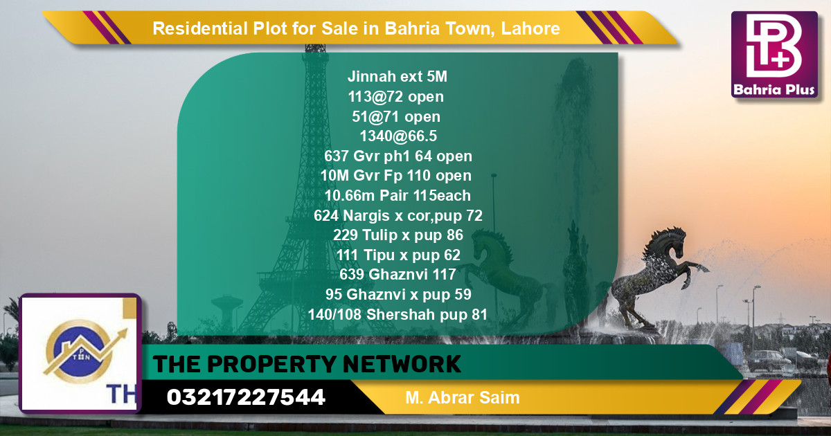 Residential Plot for Sale in Bahria Town, Lahore - (BP-95986)