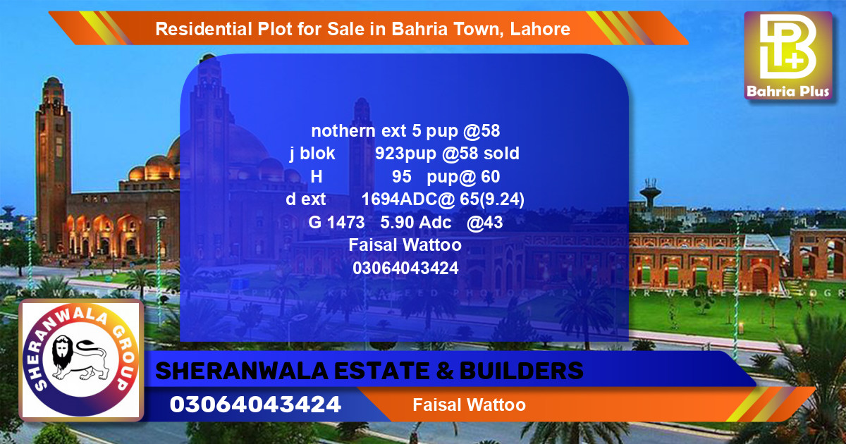 Residential Plot for Sale in Bahria Town, Lahore - (BP-96012)
