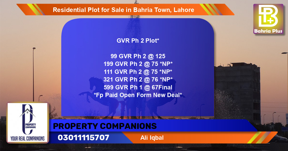 Residential Plot for Sale in Bahria Town, Lahore - (BP-96041)