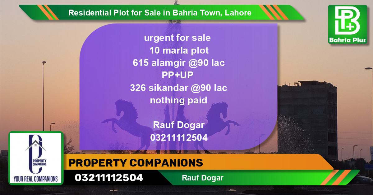 Residential Plot for Sale in Bahria Town, Lahore - (BP-96043)