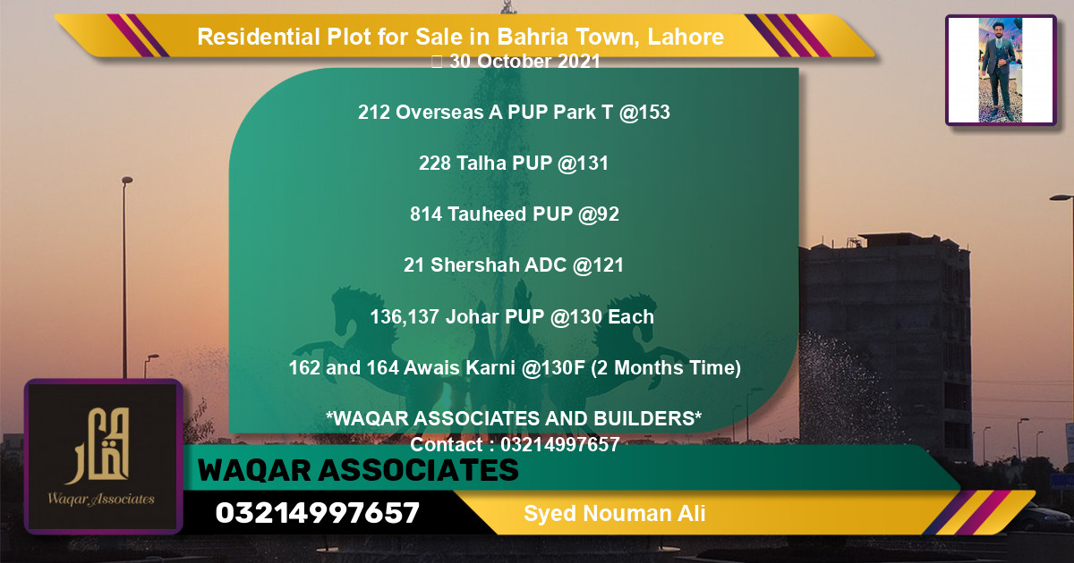 Residential Plot for Sale in Bahria Town, Lahore - (BP-96082)