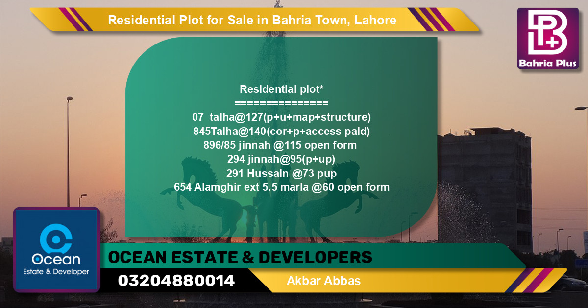 Residential Plot for Sale in Bahria Town, Lahore - (BP-96087)
