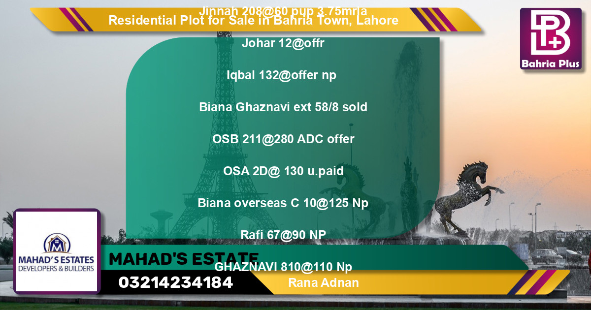 Residential Plot for Sale in Bahria Town, Lahore - (BP-96107)