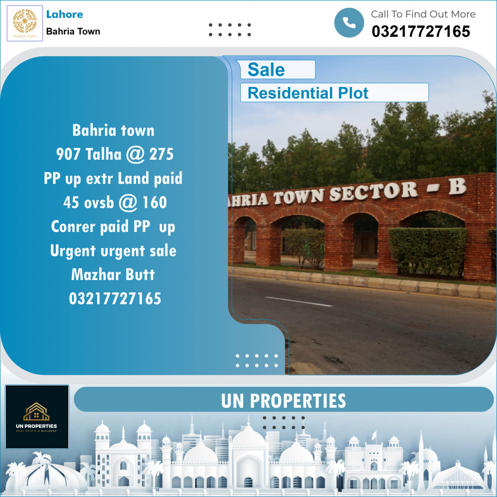 Residential Plot for Sale in Bahria Town, Lahore - (BP-96126)