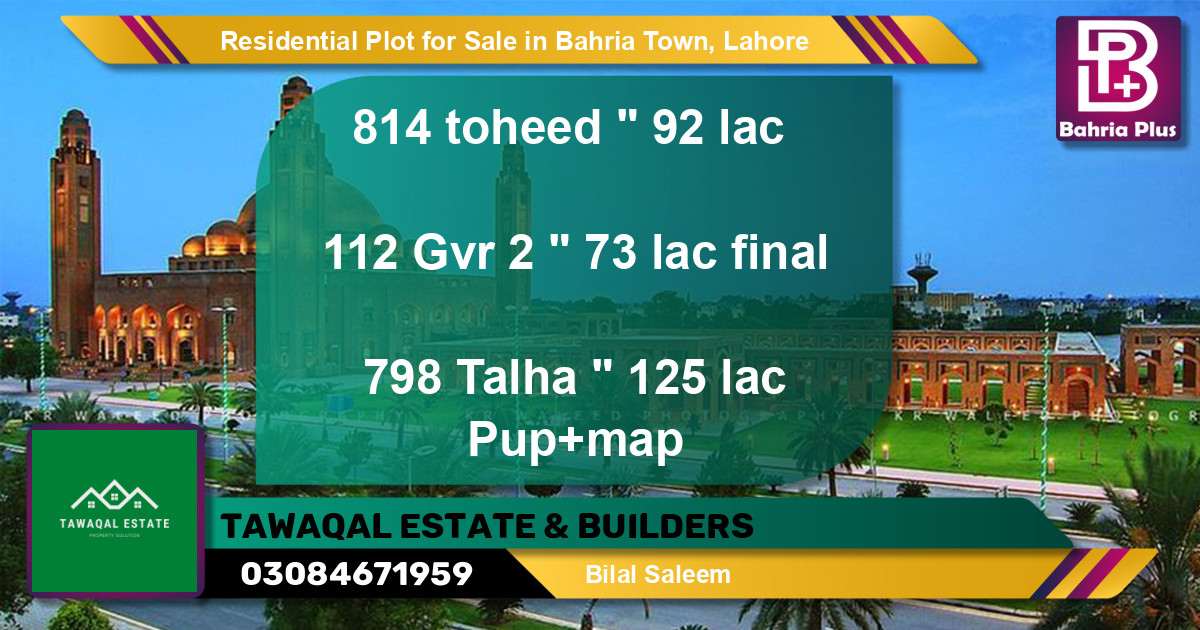 Residential Plot for Sale in Bahria Town, Lahore - (BP-96131)