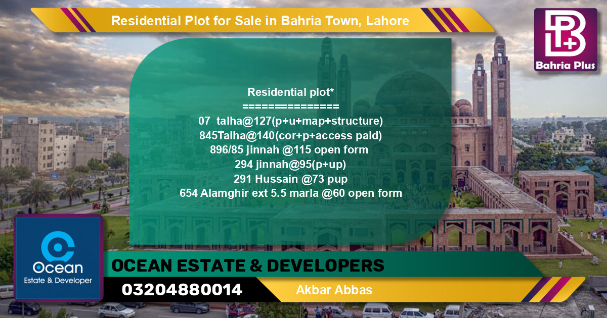 Residential Plot for Sale in Bahria Town, Lahore - (BP-96158)