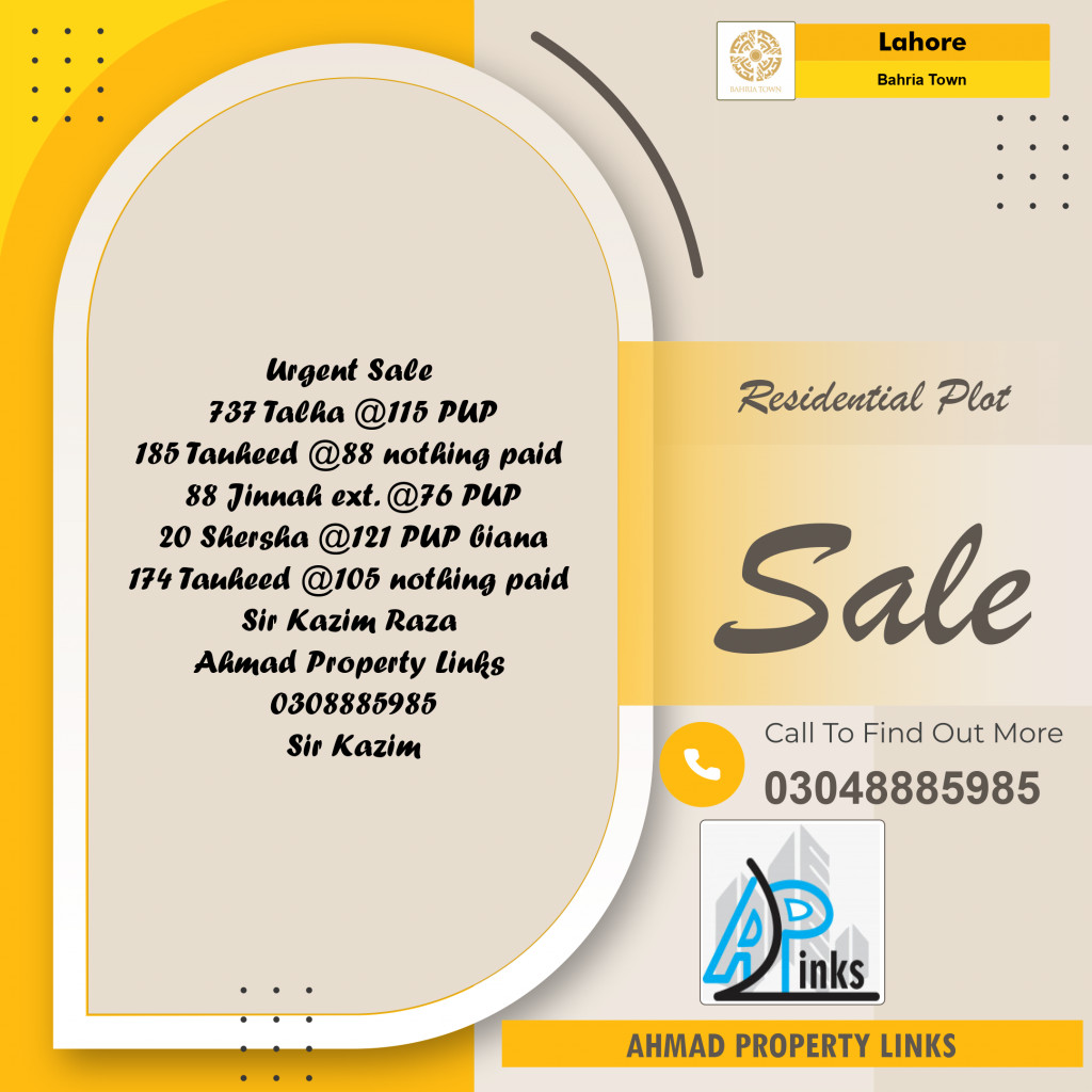 Residential Plot for Sale in Bahria Town, Lahore - (BP-96164)
