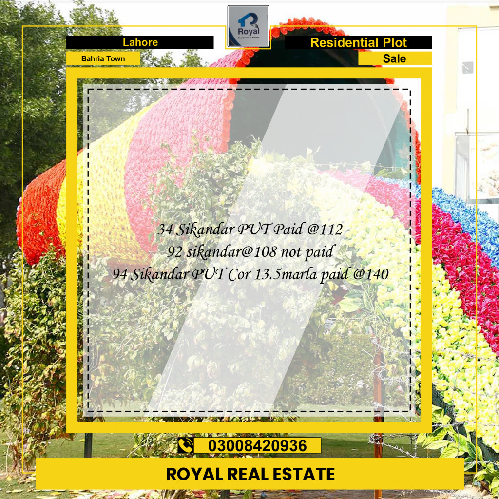Residential Plot for Sale in Bahria Town, Lahore - (BP-96168)