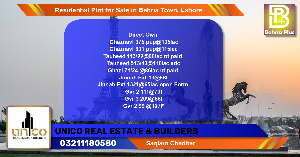 Residential Plot for Sale in Bahria Town, Lahore - (BP-96178)
