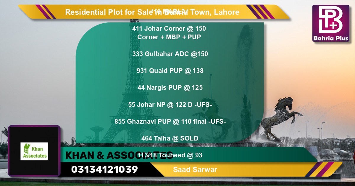 Residential Plot for Sale in Bahria Town, Lahore - (BP-96190)