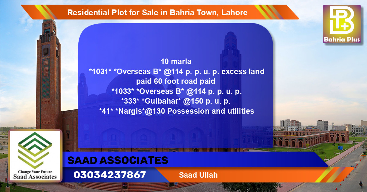 Residential Plot for Sale in Bahria Town, Lahore - (BP-96222)