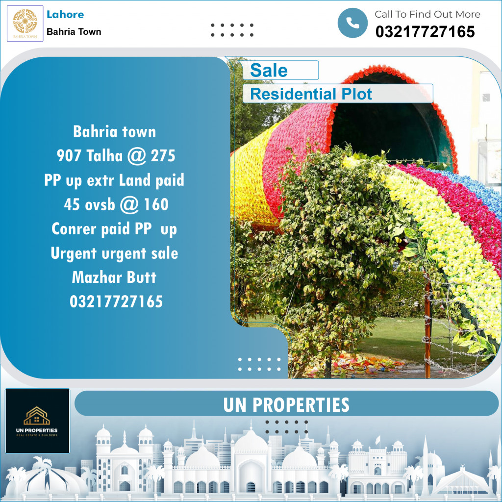 Residential Plot for Sale in Bahria Town, Lahore - (BP-96239)