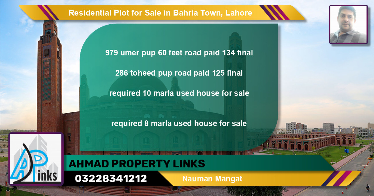 Residential Plot for Sale in Bahria Town, Lahore - (BP-96243)
