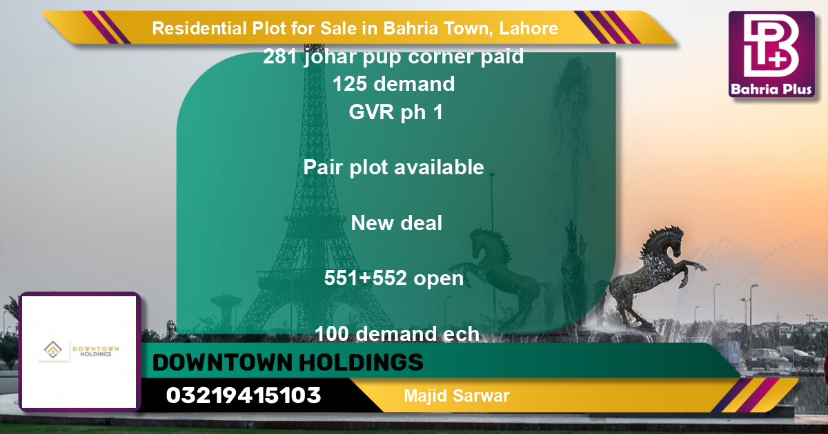 Residential Plot for Sale in Bahria Town, Lahore - (BP-96250)
